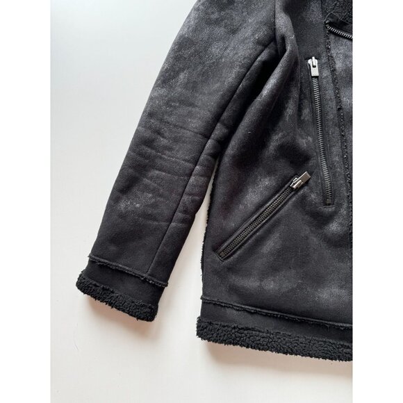 THE KOOPLES Black Faux Leather Shearling Motorcycle Moto Jacket, Size S - Picture 8 of 14